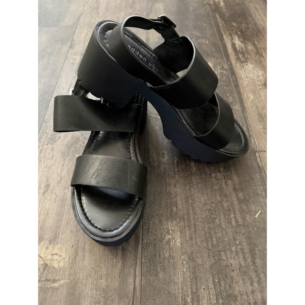 Madden Girl Black Platform Sandals Womens 9 Lug Sole Ankle Strap Chunky